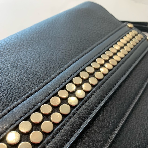 Steve Madden Bhavenn Foldover Crossbody & Clutch, Black & Gold Tone Metal Studs - Picture 6 of 10